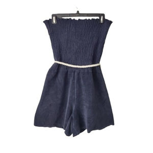 Boston Proper Terrycloth Romper Navy Blue Womens Medium